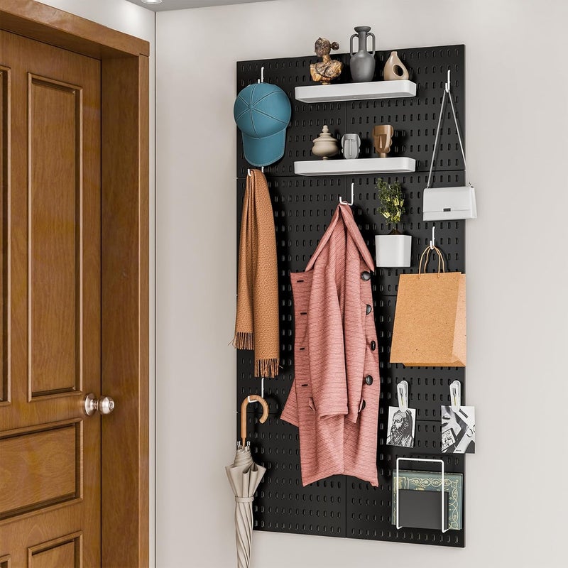 RIVTUN Pegboard Combination Kit for Wall Organizer, Wall Mounted Peg Board Kits for Kitchen, Bedroom, Office, &Bathroom, 4 Pieces Black Pegboards and 14 Accessories, 22" x 22" - Image 4